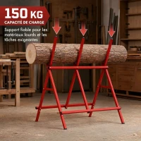 HOMCOM Tréteau Pliant Robuste en Acier, Charge 150 kg, Hauteur et Largeur Réglables, 102,5 x 71 x 101 cm, Rouge(m-5)