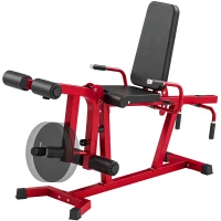 SPORTNOW Machine d'Extension de Jambe 3 en 1 Charge 300 kg, Dossiers et Positions Réglables, Disques Libres, 163x58x118cm, Rouge(m-18)