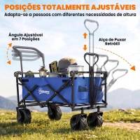 Outsunny Carrinho de Transporte Dobrável para Praia Campismo Viajem com Toldo Guiador Rodas Altura Ajustável 117x55x98 cm Azul(m-7)