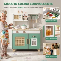 AIYAPLAY Cucina Giocattolo per Bambini in Legno con Accessori, Fornelli, Macchina del Caffè, Armadietto, 3-6 Anni, Verde(m-4)