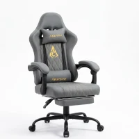 Sedia gaming con poggiapiedi, morbido cuscino per collo e lombare, cuscini di supporto rimovibili, 60x60x122 cm, Grigio(m-2)