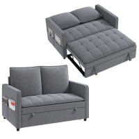 HOMCOM Canapé Convertible 2 Places, Canapé-Lit Clic-Clac 130 cm, Dossier Réglable, Poches Latérales, Gris Foncé(m-13)