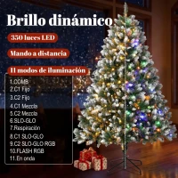 HOMCOM Árbol de Navidad 180 cm con 350 Luces LED 11 Modos Mando a Distancia 1020 Puntas Base Metálica Plegable Verde(m-5)