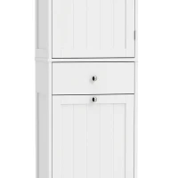 HOMCOM Smalle badkamerkast met kantelbaar wasvak, 180 cm, wit(m-11)