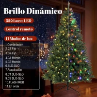 HOMCOM Árbol de Navidad 210 cm con 350 Luces LED 11 Modos Mando a Distancia 1210 Puntas Base de Acero Plegable Verde(m-5)