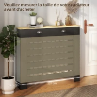 HOMCOM Couvercle de Radiateur, Cache-Radiateur, Grille à Lattes Horizontales avec 2 Tiroirs en Bois, 111 x 19 x 95,5 cm, Noir(m-8)