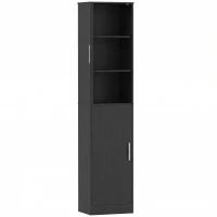 HOMCOM Columna de baño 6 niveles, mueble de almacenamiento estrecho, 2 puertas y 4 estantes ajustables, 40x35x180cm, Negro(m-1)