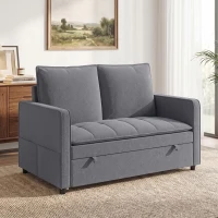 HOMCOM Canapé Convertible 2 Places, Canapé-Lit Clic-Clac 130 cm, Dossier Réglable, Poches Latérales, Gris Foncé(m-2)