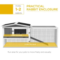 PawHut Rabbit Hutch with Run Wooden Guinea Pig Hutch Outdoor Bunny Cage Hide House with Sliding Tray, Hay Rack, Ramp, 156 x 58 x 68cm, Grey(m-5)