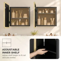 HOMCOM Bathroom Medicine Mirror Cabinet, Bathroom Wall Cabinet w/ Storage, Magnetic Door, Adjustable Shelf, Natural Wood Finish(m-6)
