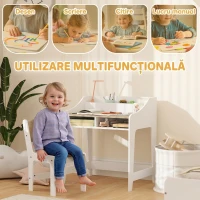 AIYAPLAY Set birou și scaun pentru copii 3-8 ani cu 3 compartimente deschise, margini rotunjite, din lemn, culoare lemn(m-4)