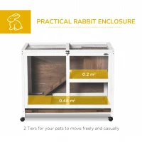 PawHut Wooden Rabbit Hutch, Bunny Cage w/ Tray, Ramp, Openable Roof, Wheels, 91.5 x 53.3 x 73cm - Brown(m-4)