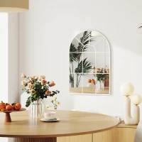 HOMCOM Miroir Mural Arqué 91 x 60 cm, Miroir Verrière Arche Style Industriel, Cadre Métallique, pour Salon, Chambre, Blanc(m-5)