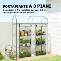Outsunny Serra da Balcone a 3 Ripiani con 2 Porte Avvolgibile, Serra per Orto con Struttura in Acciaio e Copertura PVC, 143x46x165 cm, Trasparente(m-4)