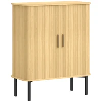 HOMCOM Dulap pentru Pantofi 5 Niveluri 15 Perechi cu Uși tip Rulou Glisante, Rafturi Reglabile, 78x38x95,2cm, Stejar(m-1)