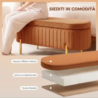 HOMCOM Panca Contenitore Ovale da 72L con Coperchio Sollevabile in Velluto e Legno, 107x42x45.5 cm, Marrone(m-6)