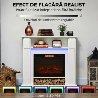 HOMCOM Șemineu Electric 1800W Reglabil cu Flacără 3D, Raft, Timer și Telecomandă, 105x27x97 cm, Alb(m-4)
