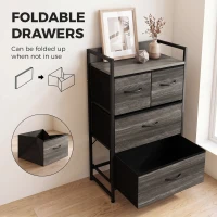 HOMCOM Rustic Chest of Four Fabric Drawers - Grey Wood Effect(m-6)