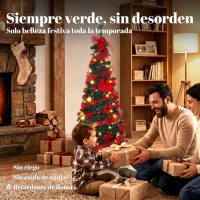 HOMCOM Árbol de Navidad Artificial 150 cm con 100 Luces LED 150 Ramas 11 Modos Bolas, Cintas Soporte Plegable Verde y Rojo(m-4)