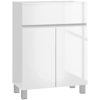 kleankin Mobile Bagno Lucido, Mobiletto Bagno Salvaspazio con Cassetto e Ripiano Regolabile, 60x30x80cm, Bianco(m-1)