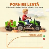 AIYAPLAY Tractor electric pentru copii cu remorcă detașabilă și telecomandă, din plastic și metal, 139x58x55 cm, verde(m-7)