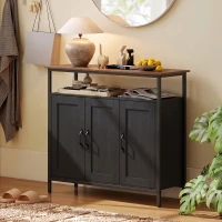 HOMCOM Industrial Kitchen Sideboard with Open Shelf, 2 Cabinets, Adjustable Shelves for Living Room, Dining Room, Black(m-8)