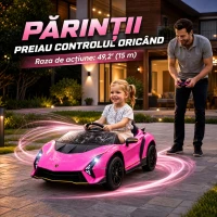 AIYAPLAY Mașină Electrică pentru Copii 3-6 Ani 12V Lamborghini Autentica, 2 Motoare, Uși Tip Foarfecă, Suspensii, Roz(m-5)