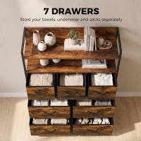 HOMCOM Chest of Drawers, Bedroom Fabric Dresser with 7 Drawers, Storage Organiser Unit with Open Shelves, Rustic Brown(m-4)