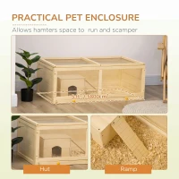 PawHut Wooden Hamster Cage with Sliding Tray, Openable Top, Hut for Syrian Hamster, Natural Wood Finish(m-8)