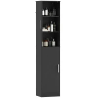 HOMCOM Columna de baño 6 niveles, mueble de almacenamiento estrecho, 2 puertas y 4 estantes ajustables, 40x35x180cm, Negro(m-12)