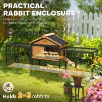 PawHut Wooden Rabbit Hutch Outdoor with Steel Run, Wooden Guinea Pig Cage with Removable Plastic Tray, Asphalt Roof, Ramp(m-4)