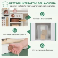 AIYAPLAY Cucina Giocattolo per Bambini in Legno con Accessori, Fornelli, Macchina del Caffè, Armadietto, 3-6 Anni, Verde(m-5)