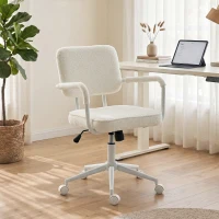 HOMCOM Bureaustoel van Sherpa-fleece, draaistoel met 360° draaifunctie, kantelfunctie, in hoogte verstelbaar, met PU-wielen, crèmewit(m-9)