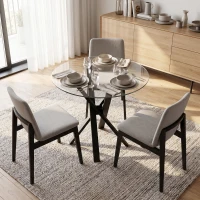 HOMCOM Mesa de Comedor Redonda para 4 Personas Ø80 cm Tablero de Vidrio Templado Patas Cruzadas de Acero Transparente(m-8)