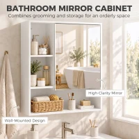 HOMCOM Bathroom Mirror Cabinet, Wall-Mounted Bathroom Cabinet with Mirror Door, Adjustable Shelves, White(m-4)
