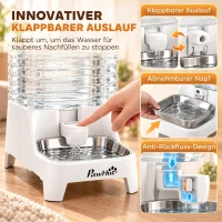 PawHut Automatischer Haustier-Wasserspender, 8 l Schwerkraft-Wasserspender mit patentiertem Auslauf, Edelstahlnapf, Weiß(m-5)