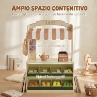 AIYAPLAY Negozio Giocattolo per Bambini in Legno, Bancarella con Alimenti, Lavagna, 61 Accessori, 3-8 Anni, Color Legno(m-6)