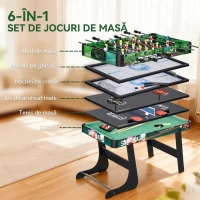 HOMCOM Masă de Joc 6 în 1 cu Fotbal de Masă, Biliard, Air Hockey, Ping Pong, Inele și Hochei pe Iarbă, 118x104x71 cm(m-4)
