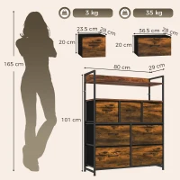 HOMCOM Chest of Drawers, Bedroom Fabric Dresser with 7 Drawers, Storage Organiser Unit with Open Shelves, Rustic Brown(m-3)
