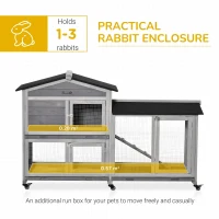 PawHut Wooden Rabbit Hutch, Guinea Pig Cage, with Wheels, Run, Slide-Out Tray, Ramp(m-4)