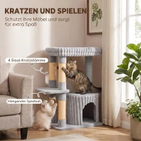 PawHut Katzenbaum, 93 cm 3 stufiger Kratzbaum mit Sisal-Kratzstämmen, Kuschelhöhle, großer Liegefläche, Plattform, bis 6 kg(m-6)