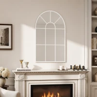 HOMCOM Miroir Mural Arqué 91 x 60 cm, Miroir Verrière Arche Style Industriel, Cadre Métallique, pour Salon, Chambre, Blanc(m-2)