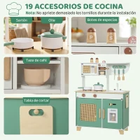 AIYAPLAY Cocina de Juguete de Madera con Cafetera Máquina de Hielo 19 Accesorios Microondas Almacenaje 3-6 Años Verde(m-6)