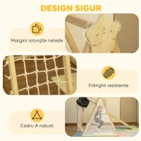 AIYAPLAY Set de Cățărare 5 în 1 Pliabil cu Tobogan, 2 Panouri, Leagăn și Coș, din Lemn, 140x172,5x116,5 cm(m-6)