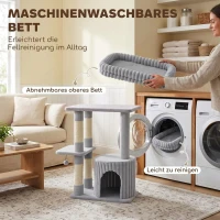 PawHut Katzenbaum, 93 cm 3 stufiger Kratzbaum mit Sisal-Kratzstämmen, Kuschelhöhle, großer Liegefläche, Plattform, bis 6 kg(m-7)