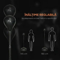 SPORTNOW Punching Ball de Podea cu Bază Reumplută și Ventuze, Înălțime Reglabilă 145-180 cm, Negru(m-5)