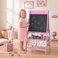 AIYAPLAY Lavagna per Bambini 3 in 1 a Doppia Facciata con Cavalletto, Rotolo di Carta, 2 Contenitori, 3-8 Anni, Rosa(m-2)