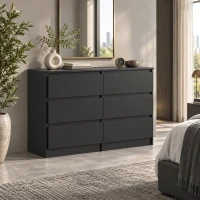 HOMCOM Commode Chambre Adulte, Chiffonnier 6 Tiroirs, Commode Vêtement, Meuble de Rangement Contemporain pour Salon, Noir(m-14)