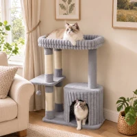 PawHut Katzenbaum, 93 cm 3 stufiger Kratzbaum mit Sisal-Kratzstämmen, Kuschelhöhle, großer Liegefläche, Plattform, bis 6 kg(m-8)