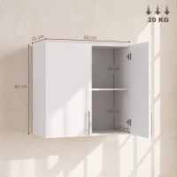 HOMCOM Pensile da Bagno con 2 Ante, 60x31x60 cm, Bianco(m-3)